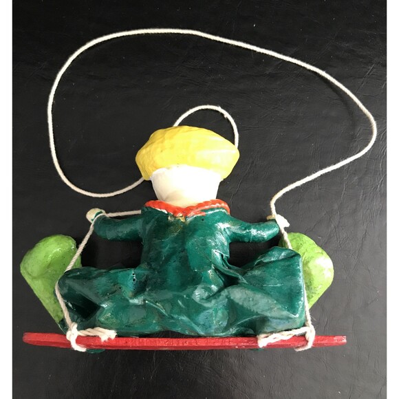 Mexican Paper Mache Vintage Folk Art Clown On Swing - Picture 7 of 9